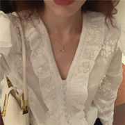 大人気 見ていてとても綺麗です 絶妙 長袖 シャツ 気質 スリム ハイエンド 刺 レース 縫付 韓国風