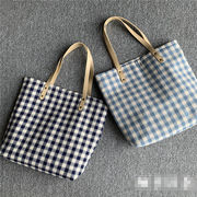 トートバッグ　エコバッグ　ズックバッグ　ハンドバッグ　大容量　キャンバス チェック柄