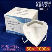 【K03（K04）】スポンジ付き 気密性増強タイプ TKJP KN95 マスク 5層構造 個包装