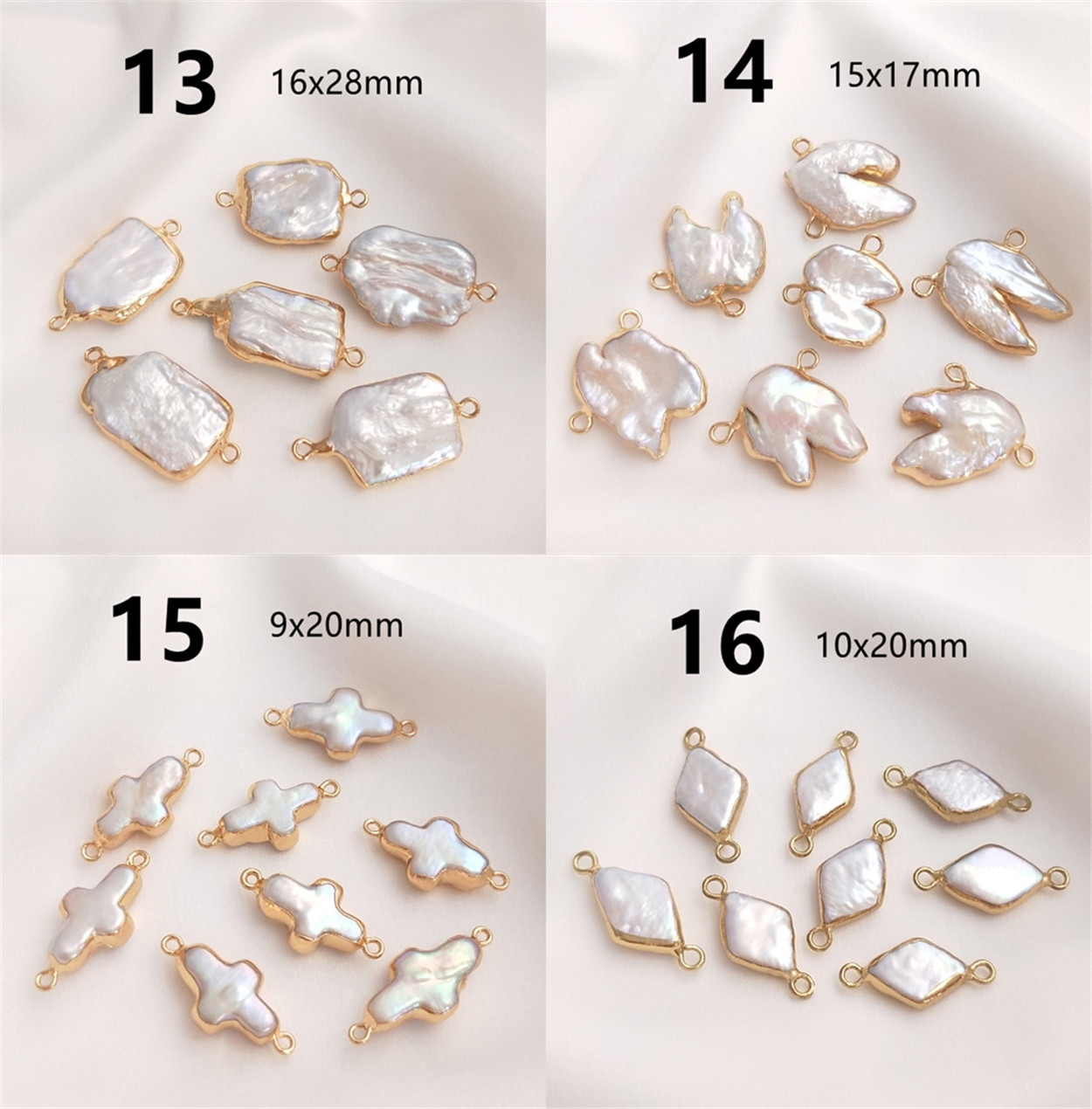 天然淡水パール　バロック　びわ　大粒　天然色　ハンドメイドパーツ 淡水パール4点セット 連材 厳選大粒 バロック淡水パール | ホワイト系 - 夢