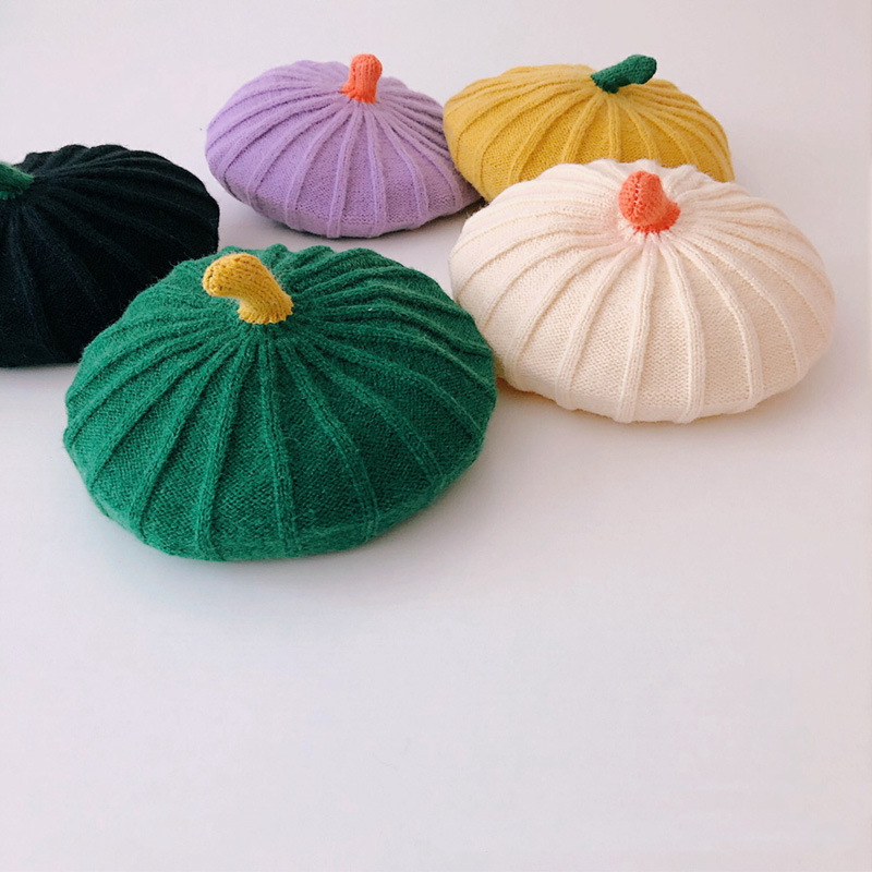 秋冬防寒・子供用毛糸の帽子・7色・キャップ・暖かく・ニットカボチャ帽・日系帽・ファッション