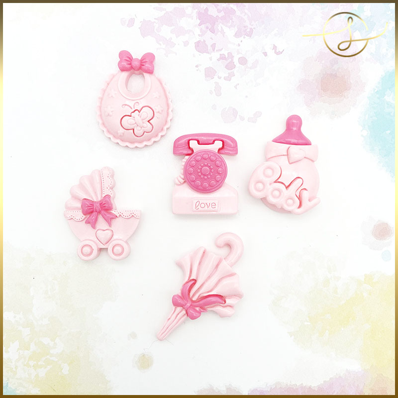 【5種】ピンク日傘 ベビーカー 電話 樹脂パーツ デコパーツ DIYパーツ 手芸 ドールハウス ハンドメイド