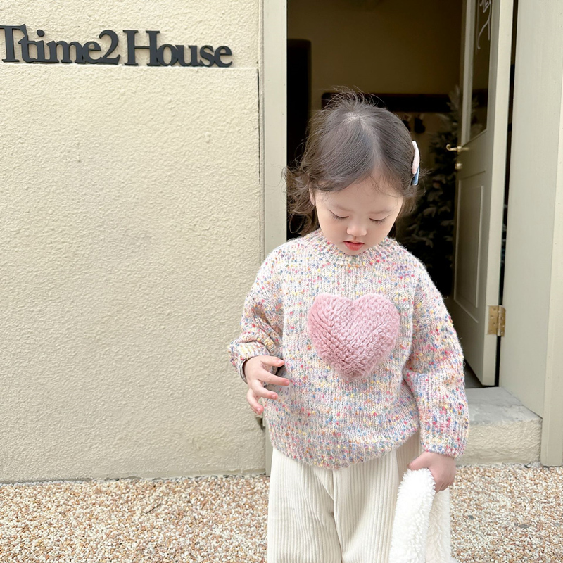 2022秋新作　子供セーター　ハート　可愛い　女の子　セーター　子供服　ニット　トップス　カジュアル
