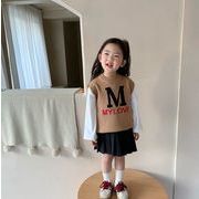春秋新作    女の子 ニットベスト、 子供服、  ファッションベスト ★ルーズトップ80-130