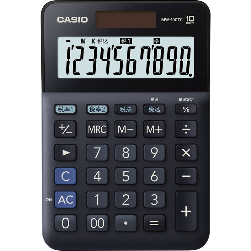 （同梱不可）カシオ W税率電卓・ミニジャストタイプ MW-100TC-BK ブラック