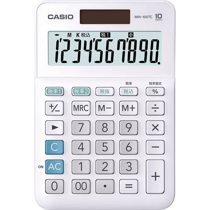 （同梱不可）カシオ W税率電卓・ミニジャストタイプ MW-100TC-WE ホワイト