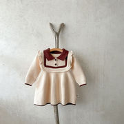 ins 春新作　キッズ服　女の子　ニットワンピース　無地　可愛い　おしゃれ　Aライン　ワンピース