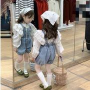 2023春新品★子供服　シャツ+スカーフ＆デニムサロペット　分けて販売　90-140cm