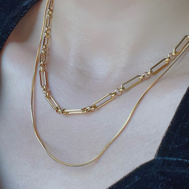 ステンレスネックレス　アクセサリー　18kコーティング　INS　アレルギー対応　デザイン　2本セット