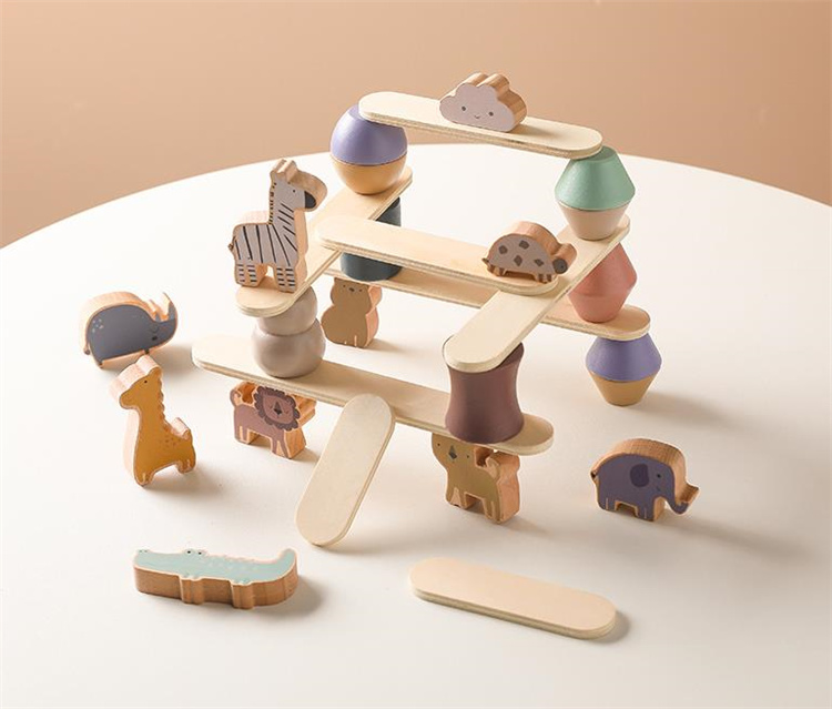 新しいデザイン INSスタイル 早教認知玩具 子供 実木 畳楽 積み木 木質 動物畳楽 平均台 知育玩具 大人気
