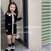 子供服　長袖ワンピース　ニットワンピース　開襟コートスカート　90-140cm