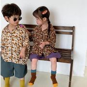 人気 韓国風子供服長袖 キッズ トップス 花柄 ベビー服 半袖　ブラウス子供服 シャツ 男女兼用 2色