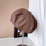 pu革製ベレー帽子供の秋冬防風画家帽無地八角キノコ帽スチュワーデス帽