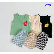 ins　2023年夏新作　韓国子供服　上下セット　ベビー服　ベスト　ショットパンツ　3色展開　73#-100#
