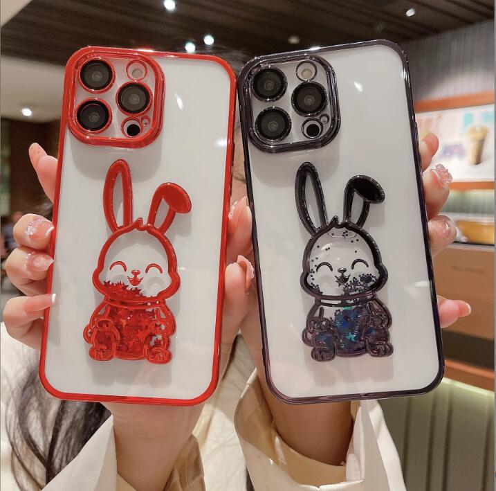 春夏 新作 人気  韓国風 iPhone14 携帯ケース 全機種対応 流砂 立体ウサギ 携帯ケース