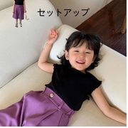 ★Girls★　カットソー+ズボン　セットアップ　紫コーデ　 韓国ファッション