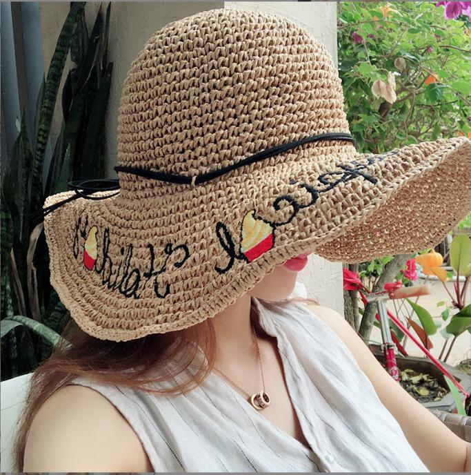 夏女麦わら帽子★薄い漁師の帽子★日焼け止め、日よけ帽★ファッションハット★紫外線対策