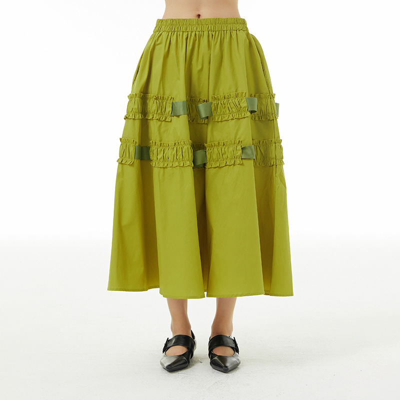 2023春の新作フレアー元織帯デザインハーフスカート婦人服ゆったり着痩せハーフスカート3632