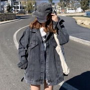 黒デニムジャケット女性春の新作トレンド襟ゆったり韓国風長袖カジュアルストリートジャケット