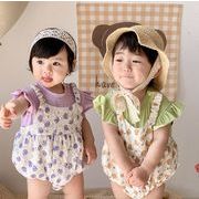 2023夏人気   韓国風子供服    ベビー服    キッズ   ロンパース   トップス  半袖   フェイクツー   2色
