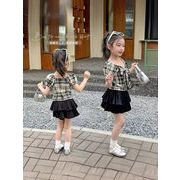 2024夏新作  韓国風子供服  キッズ服   リボン結び トップス+スカート    セットアップ   分けて販売