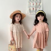 激安！  韓国風子供服  キッズ   ベビー服   半袖   女の子   花柄  ワンピース  3色【80-90cm】