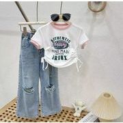 ins夏人気   韓国風子供服  キッズ  Tシャツ+ パンツ  ジーンズ ファッション セットアップ  3色