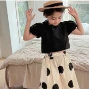 2024 夏 韓国風子供服  キッズ服  ブラウス+ドット  スカート  セットアップ