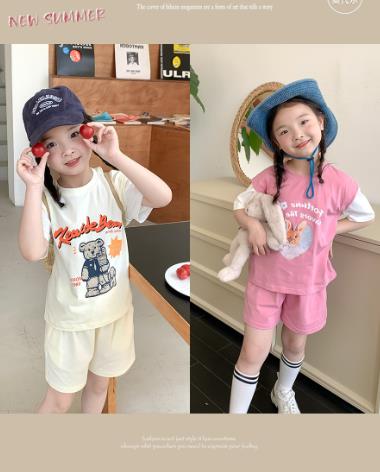 夏新作  人気   韓国風子供服  キッズ   ベビー服  トップス+ショートパンツ   セットアップ     2色