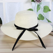 新作ファッション帽子女性ビーチサンバイザービーチ旅行リゾート麦わら韓国リボンハット