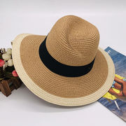 韓国つば広ジャズシルクハット春夏日除け日焼け止め帽子旅行リゾートビーチ麦わら帽子