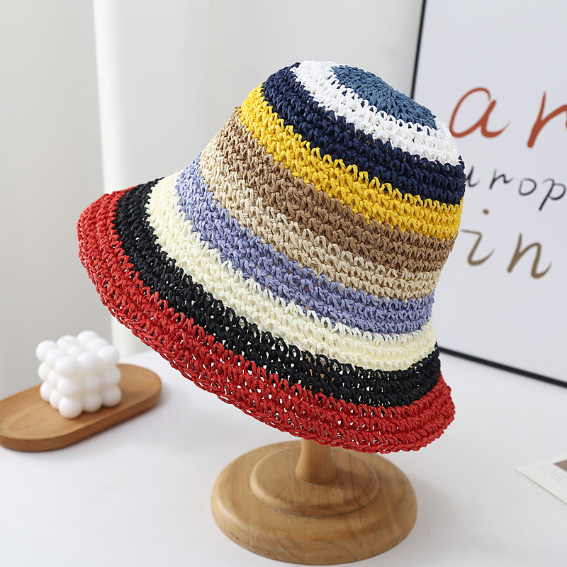 夏の日よけ太陽帽子海辺の日よけ帽子韓国麦わらの女編みバケットハット虹キャペリン