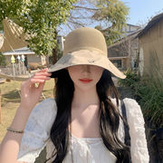 夏の新作おしゃれな黒ゴム女子バケットハット通気性日焼け止め大ひさしリボン太陽帽子
