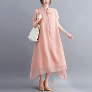 2023夏新作韓国大きいサイズの婦人服太ったゆったり襟のリボンワンピース