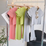 夏新作  2点セット半袖Tシャツ+パンツ  韓国ファッション  無地    シンプル  子供服  女の子  3色