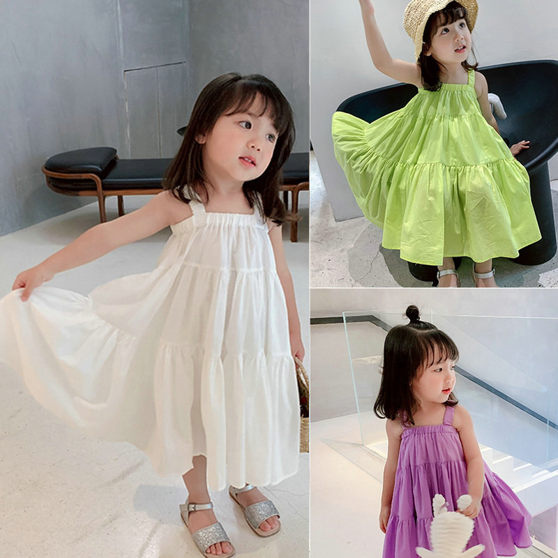 キッズ吊りワンピース　ノースリーブ　ふんわりスカート　カジュアル　韓国風子供服　女の子夏物新作　