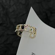カラージルコン金属切り口付き指輪女性ニッチデザインレトロな個性的ミニマリズム指輪