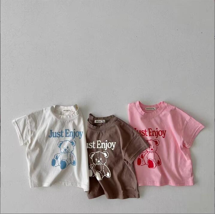 【2023夏新作】ins 韓国風 子供服 ベビー服 熊のカジュアル Tシャツ 3色 73-100CM