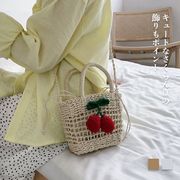 かごバッグ さくらんぼ柄 カゴバッグ ストローバッグ ハンドバッグ ショルダーバッグ 夏 籠バッグ