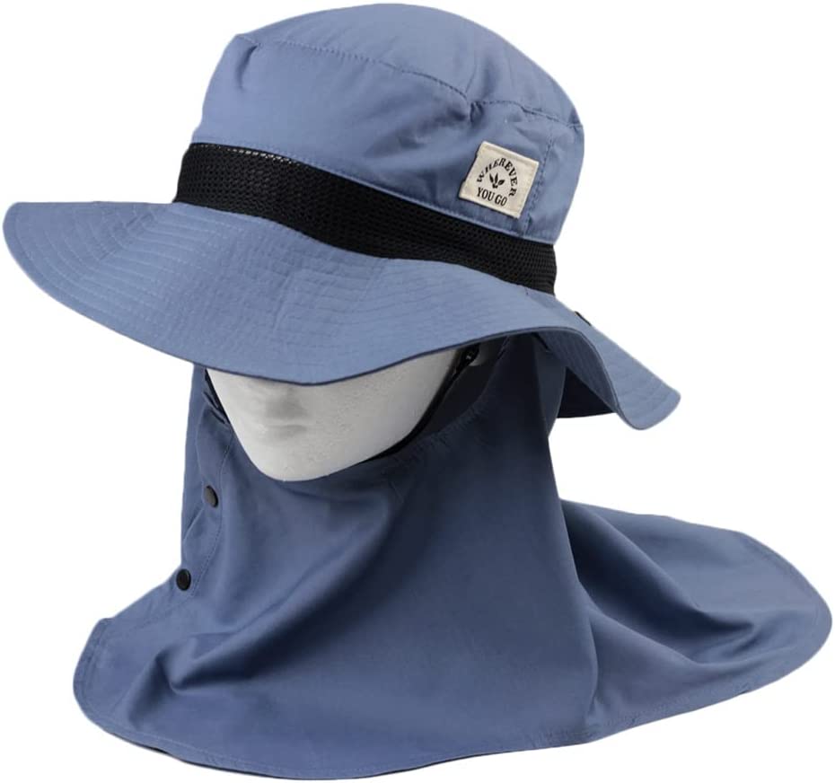 【UVカット加工】ガーデニング帽子 フェイスガード ブルーグレー 4008880-06
