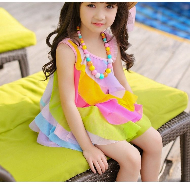 子供服 夏着 レインボー 袖なしワンピース ガータースカート 可愛いスタイル 韓国風