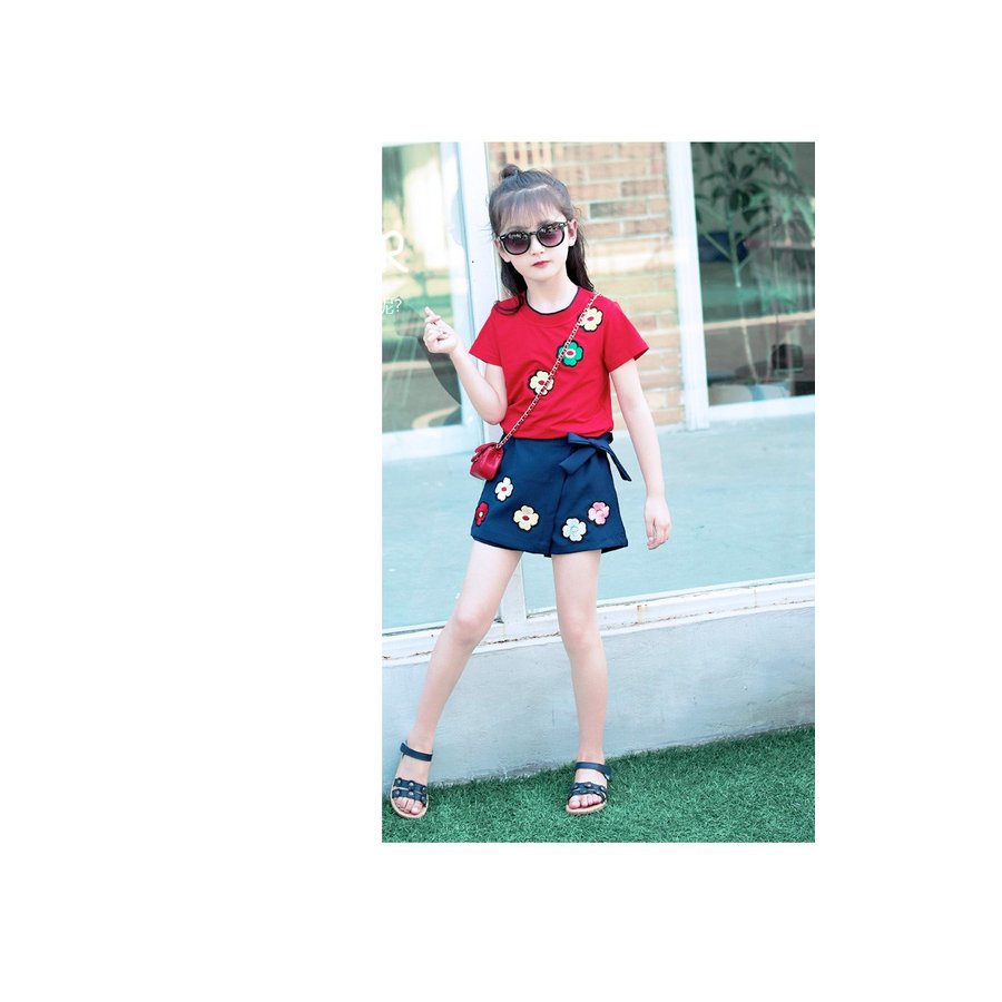 韓国子供服  女の子 Tシャツ スカート チェックセット 2点上下セットフォーマル スカジャン キッズ