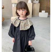 フリルシフトドレス　秋冬新作　韓国　子供服 女の子　ワンピース　長袖　秋ワンピ花柄襟