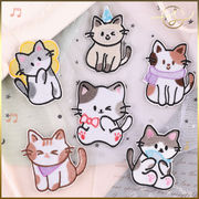 【6種】子猫 魚 リボン 刺繍ワッペン ワッペンシール アップリケ ハンドメイド 装飾 補修 DIY服