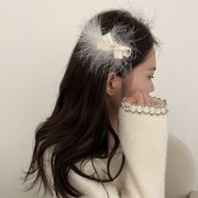 白い羽のヘア クリップ韓国白い頭飾り