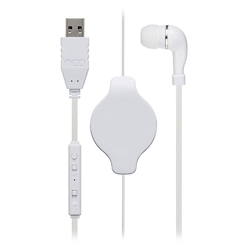 ミヨシ 巻き取り式片耳イヤホン USB ホワイト UHP-K01/WH
