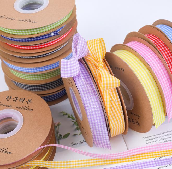 花束包装 リボン  DIY  ケーキ飾り   髪飾り チェック 手芸材料  リボンテープ  プレゼント 贈り物  10色