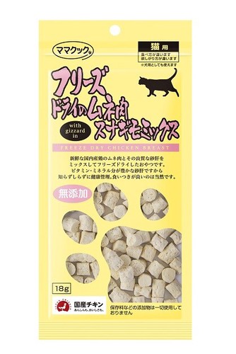[ママクック]フリーズドライのムネ肉スナギモミックス猫用　18g【ペットおやつ】