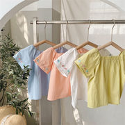 子供服  夏の薄手 韓国ファッション  半袖  シャツ  女の子  甘い  可愛い  ししゅう  トップス  4色