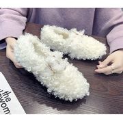 3色ファーシューズ レディース靴 スリッポンシューズ 女の子 秋冬 フラットシューズ